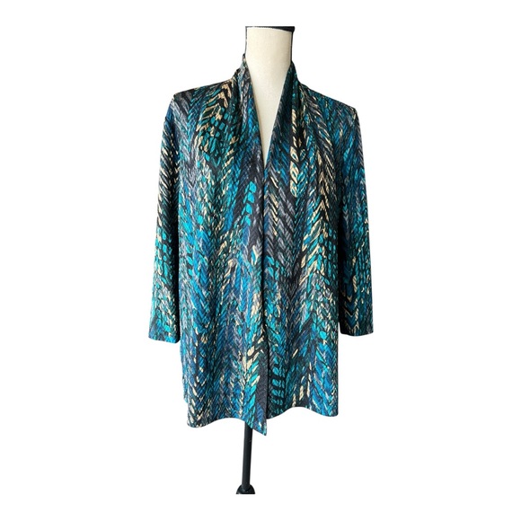 Kasper Blue and Yellow Patterned Open Front Blouse Size L - Picture 5 of 5